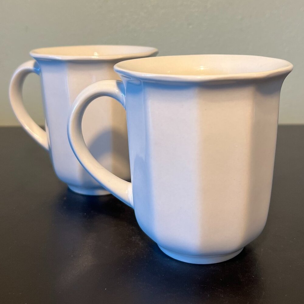 Pfaltzgraff HERITAGE Decagon 10-Sided White Stoneware Footed Coffee Mug Set of 2